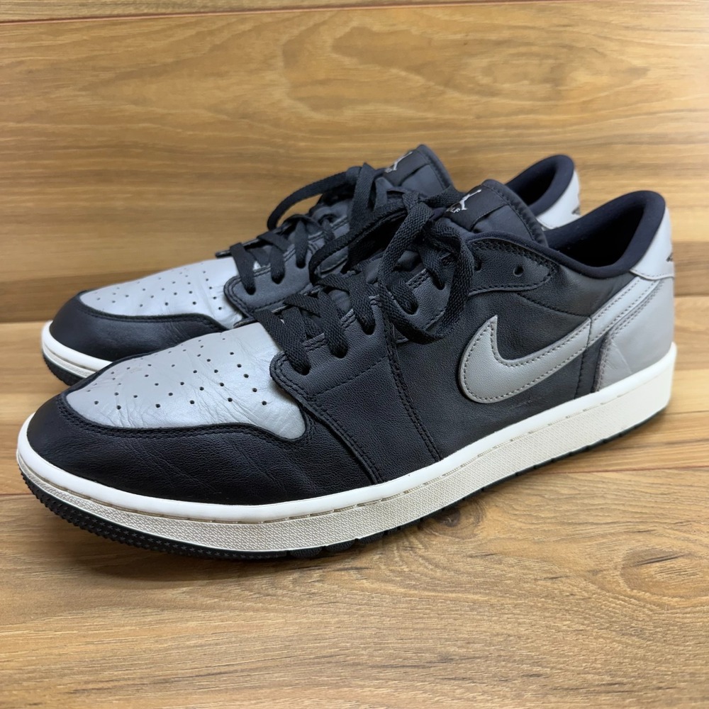 NIKE AIR JORDAN 1 Low Golf Shadow Sneakers Mens 14 Gray Black Leather Spikeless
